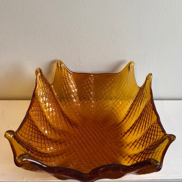 Vintage MCM Amber Depression Glass Bowl - Picture 4 of 6